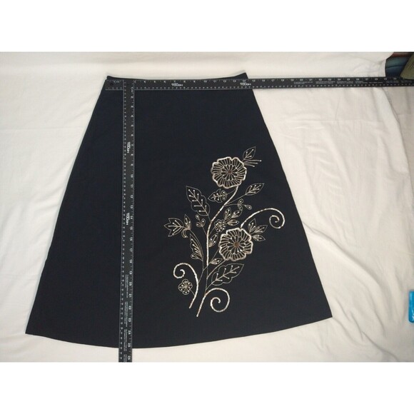 Zero Zero Size Small Black A-line Skirt Sequins Beads Embroidery - Picture 4 of 8